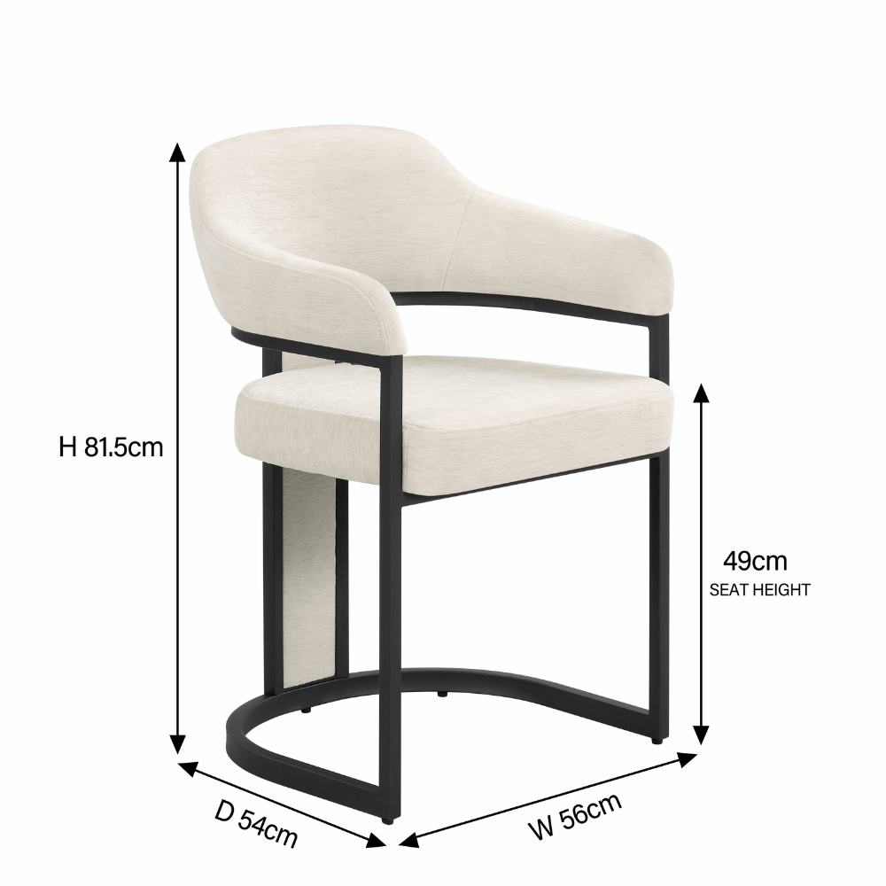 Camilla Curved Cream Chenille Dining Chair