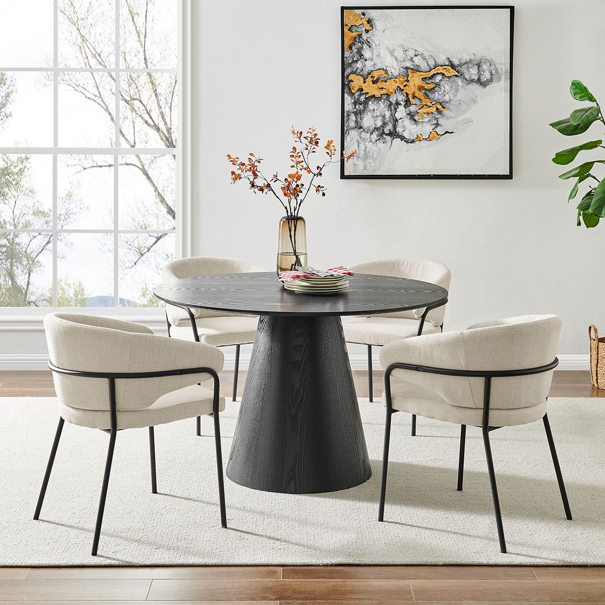 Capri Cream Linen Dining Chair with Sleek Black Frame