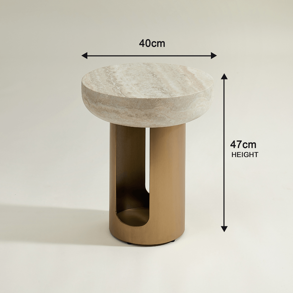 Ares Round Side Table Travertine Effect