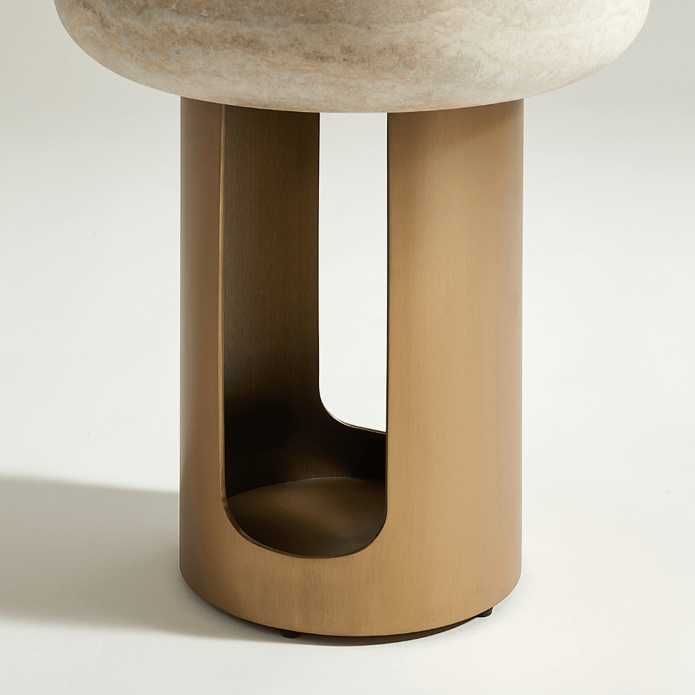 Ares Round Side Table Travertine Effect