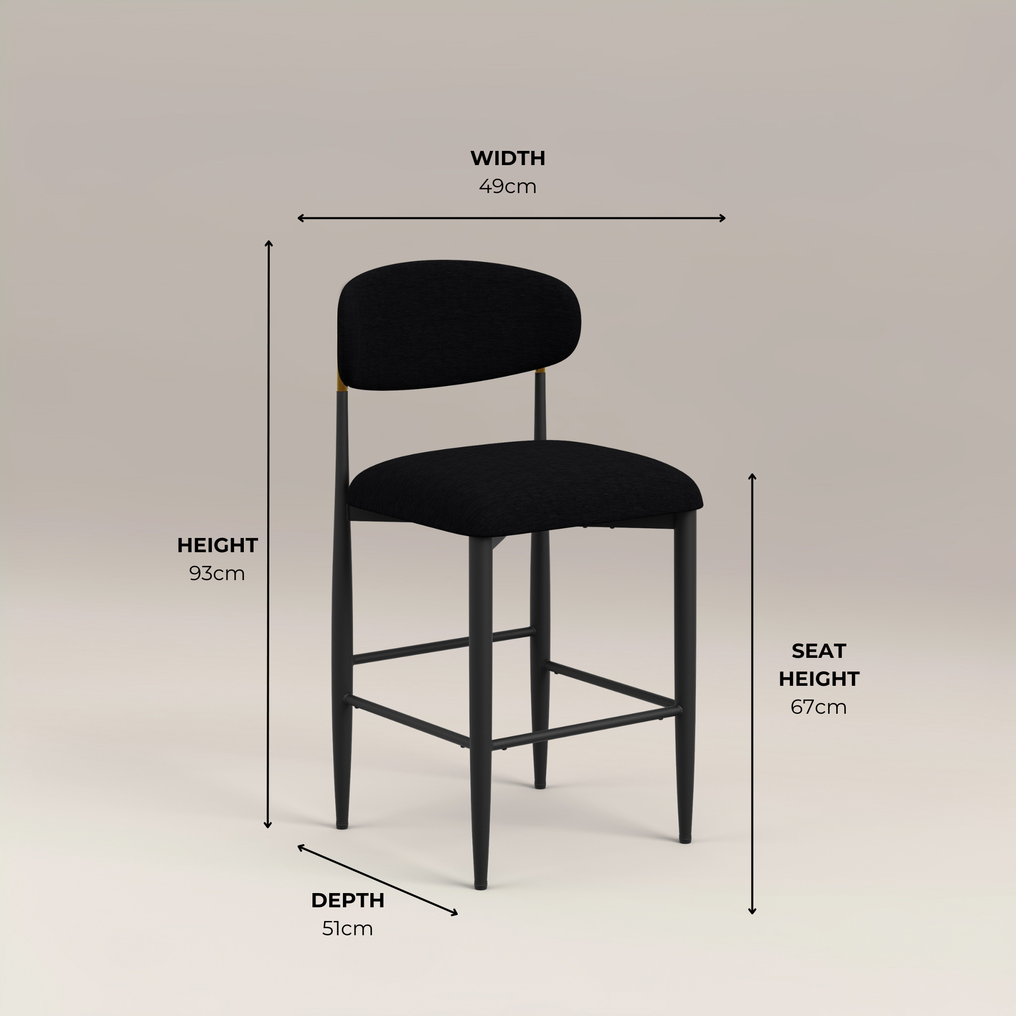 Azure Black Chenille With Gold Barstool