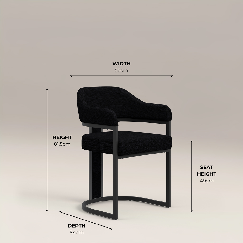Camilla Curved Black Chenille Dining Chair