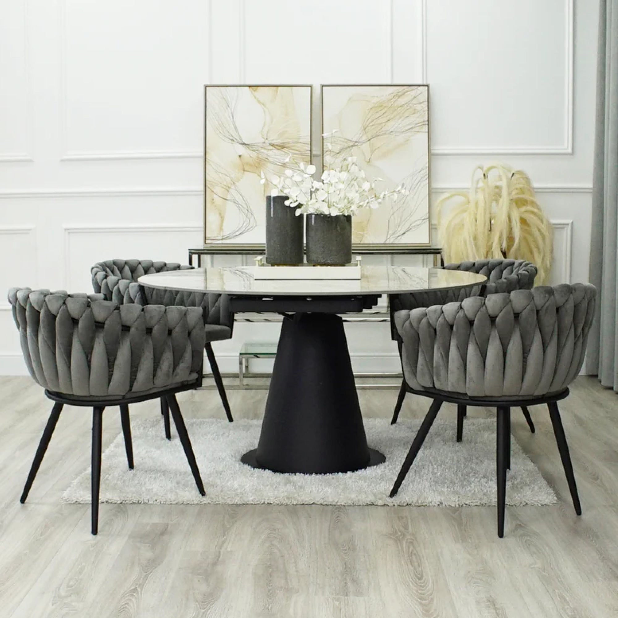 Iris Grey Velvet Braided Weave Dining Chair