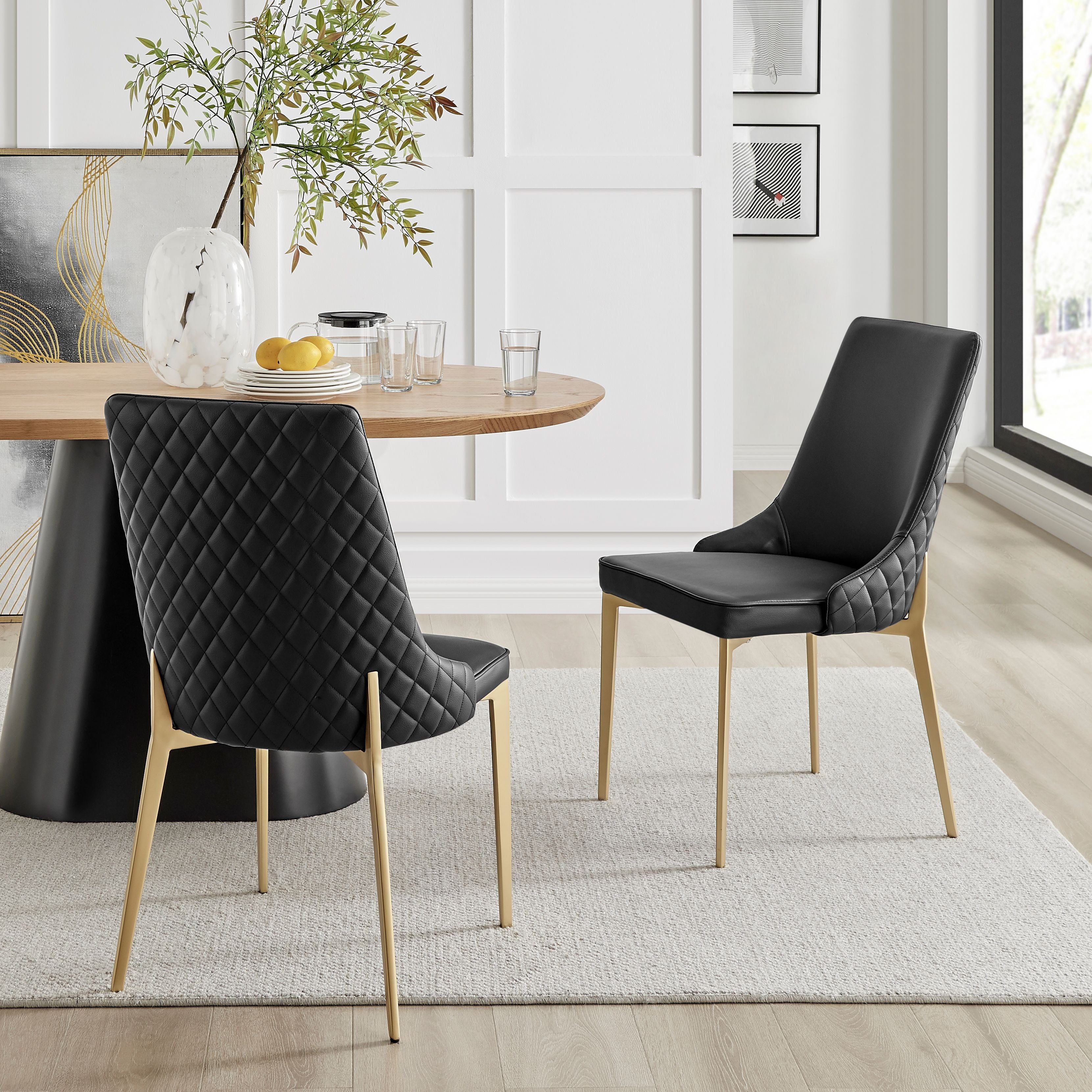 Black Ceramic Marble Effect Extending Table with 4 Black Faux Leather Chair Set