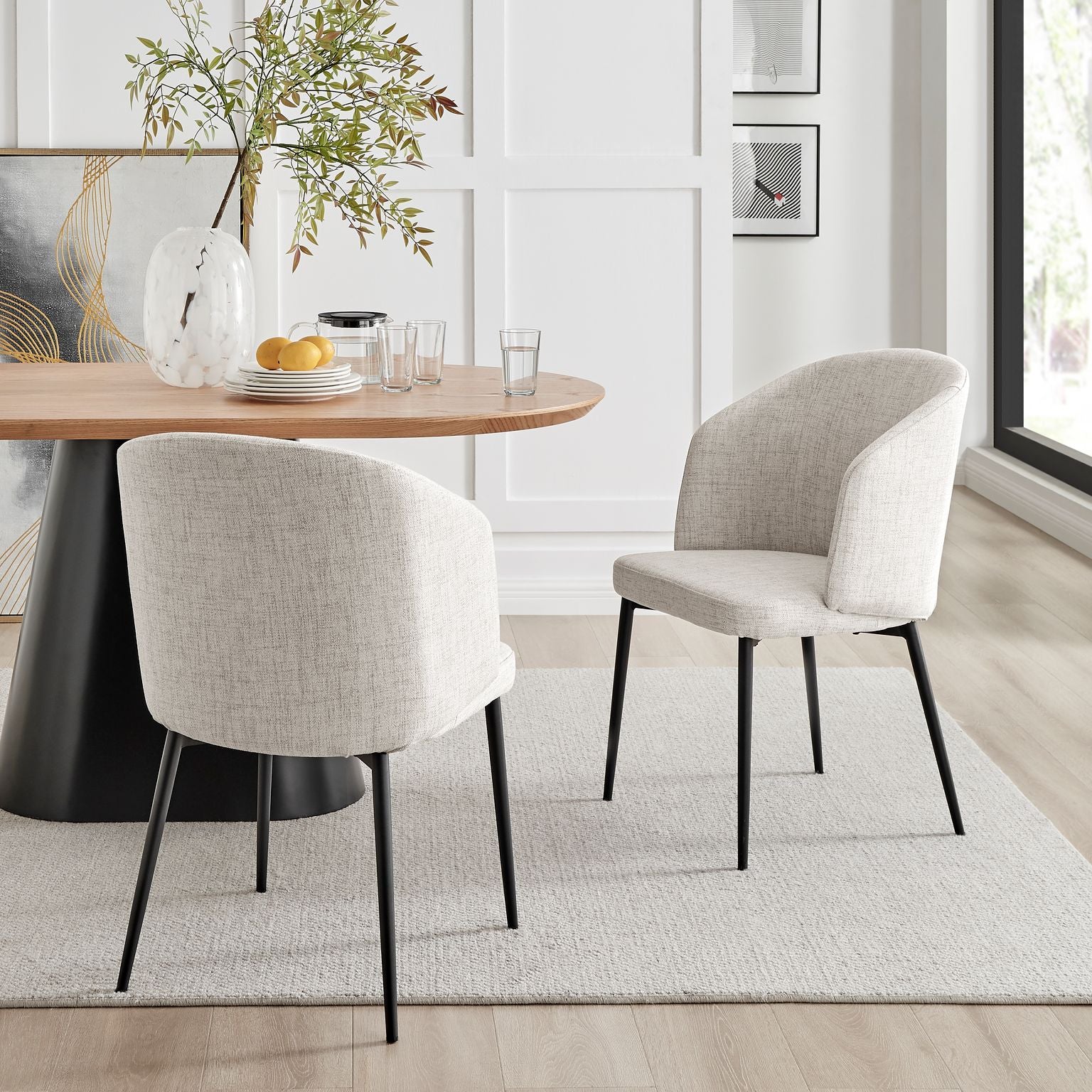 Castelle Ivory Linen Curved Dining Chair