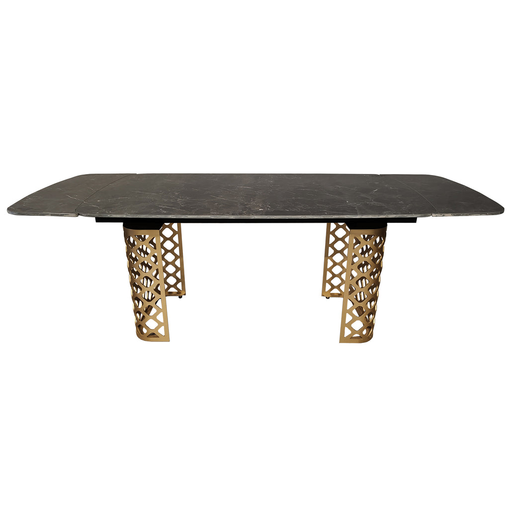 Black Ceramic Extending Dining Table Marble Effect Gold Base