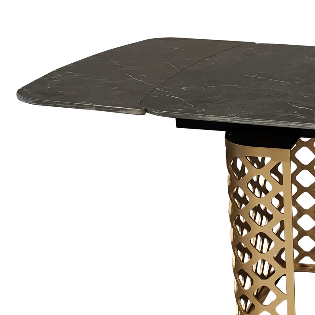 Black Ceramic Extending Dining Table Marble Effect Gold Base
