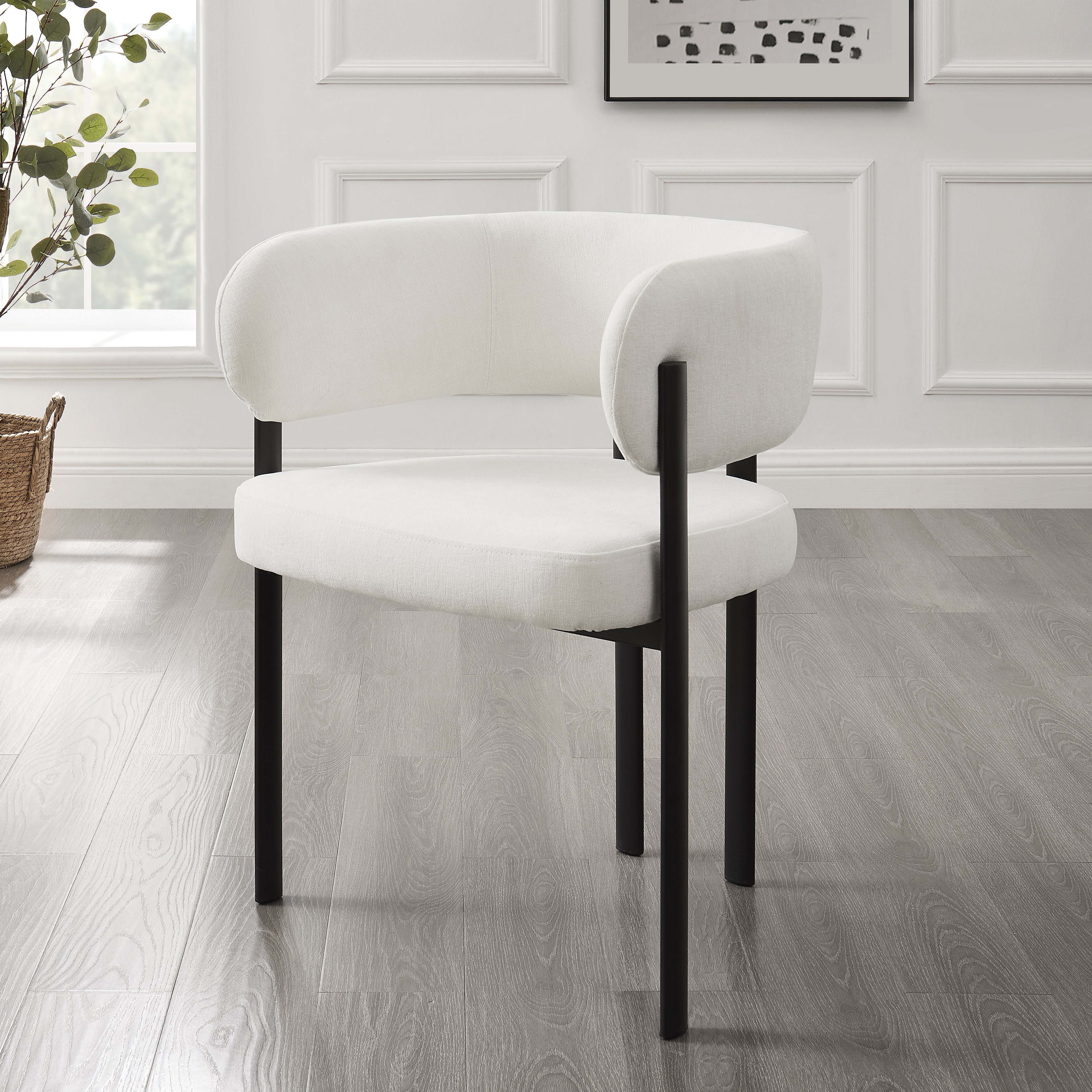 Elle Curved Ivory Linen Dining Chair