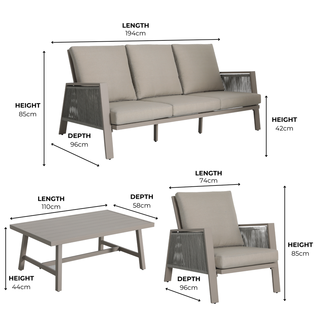 Sicily Light Grey Aluminium 5 Seater Garden Sofa Set