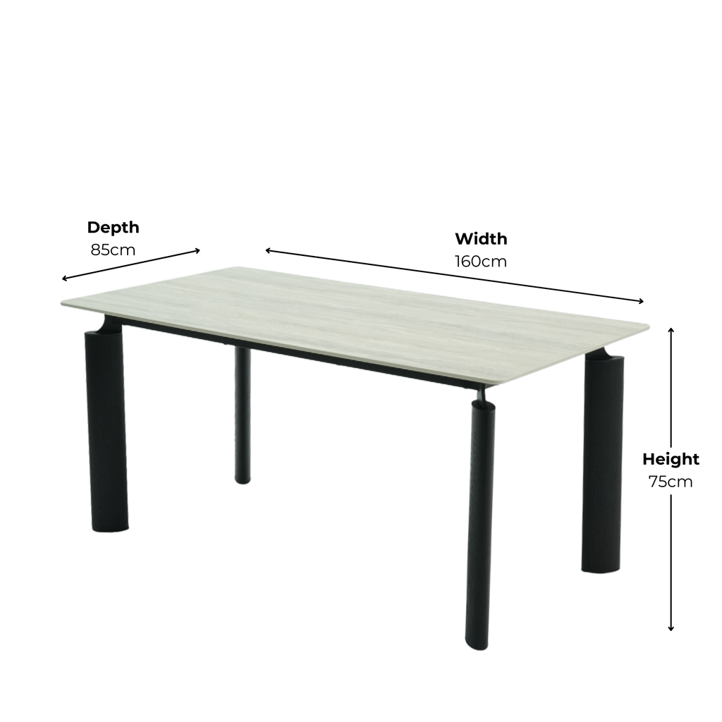 Matteo Black Wooden and Light Grey Ceramic Dining Table