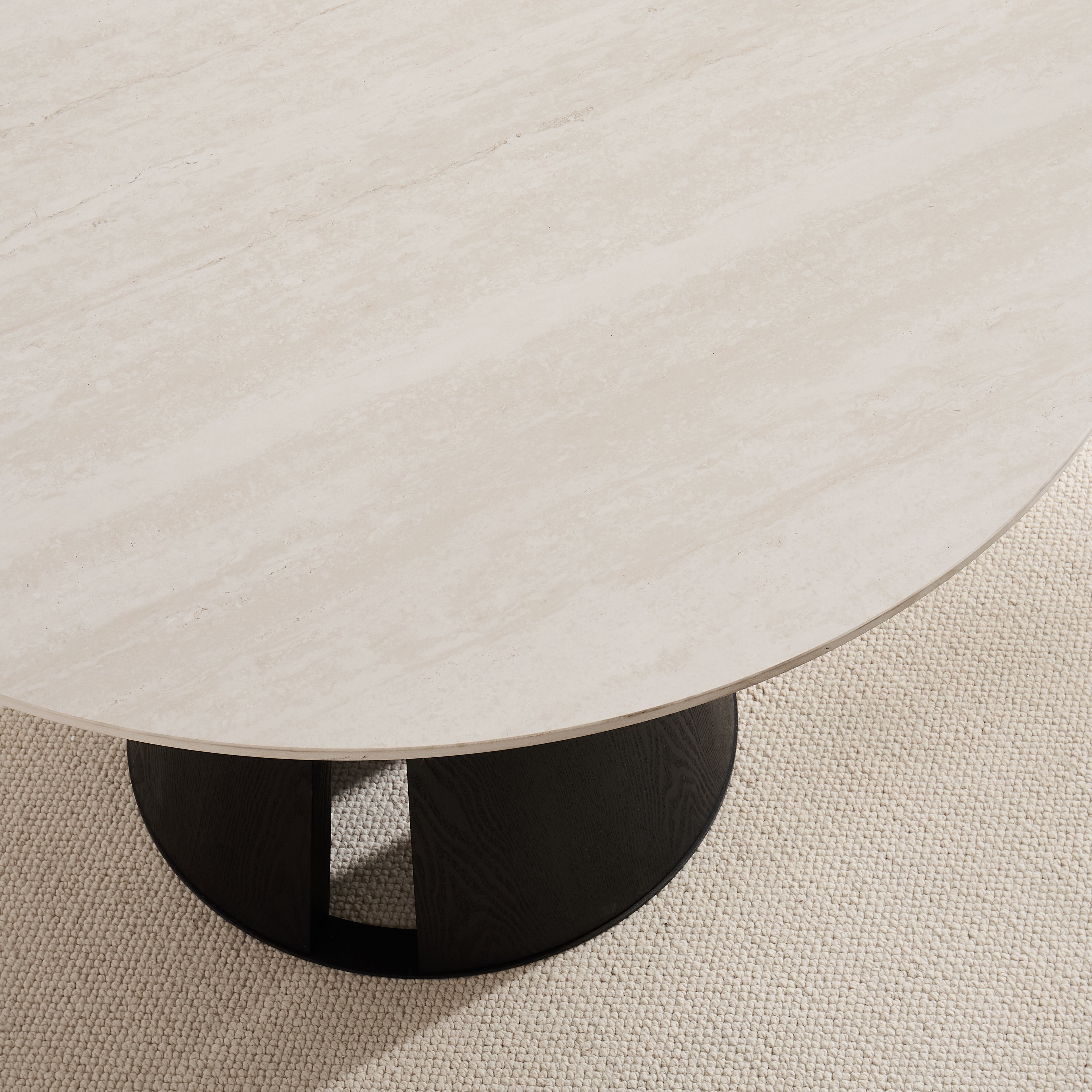 Maya Round Light Cream Ceramic Dining Table with Black Base