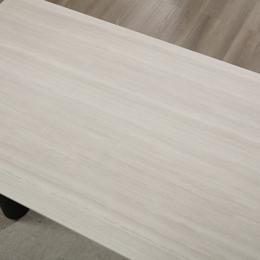 Siena White Ceramic Dining Table with Black Ribbed Base