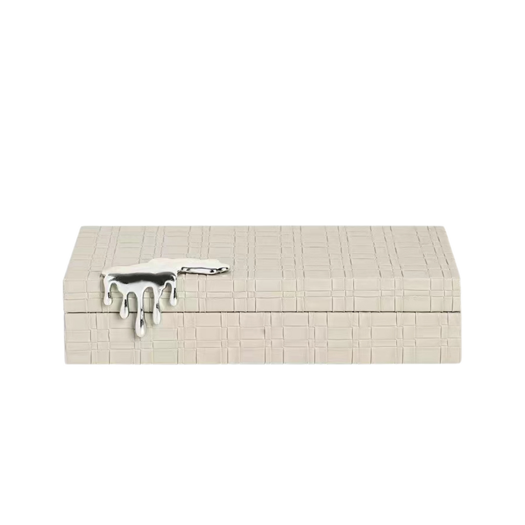 Small Cream Faux Leather Jewellery Box with Drip Effect Buckle