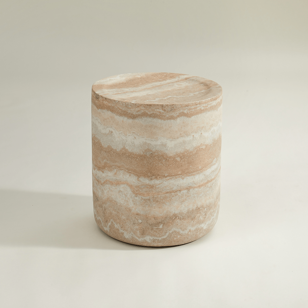 Hermes Round Side Table Travertine Effect