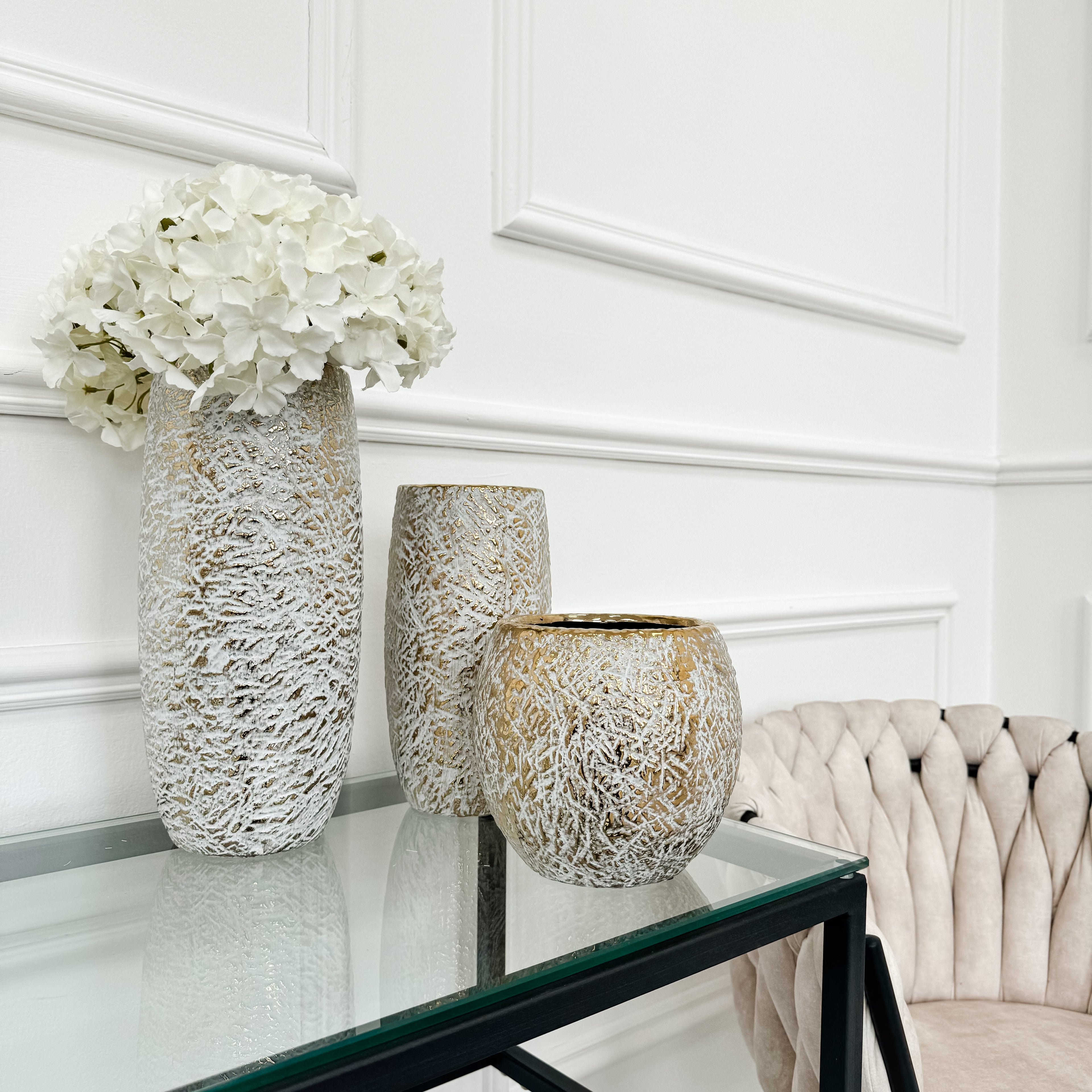 Rounded White and Gold Gilded Vase
