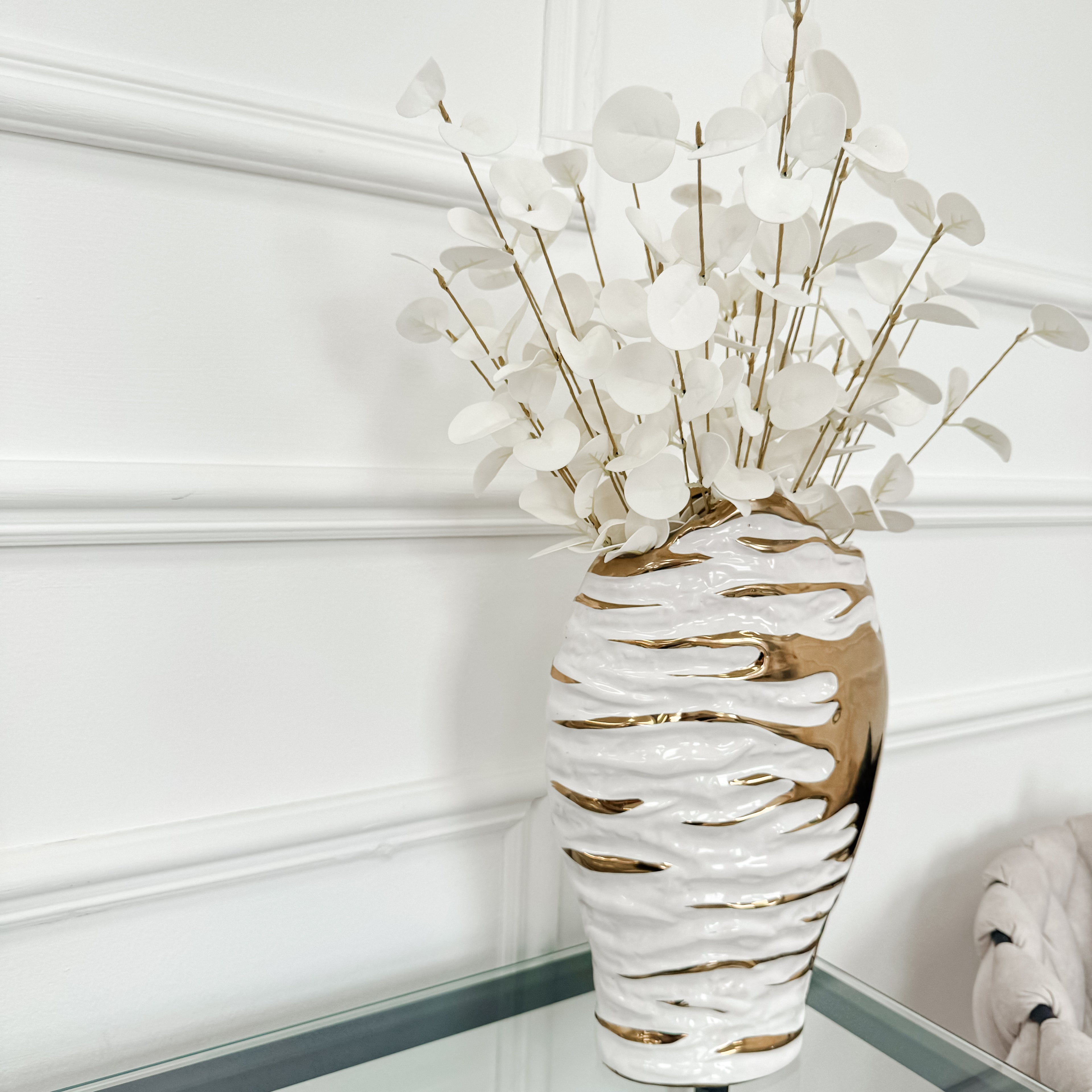 Small White and Gold Textured Vase