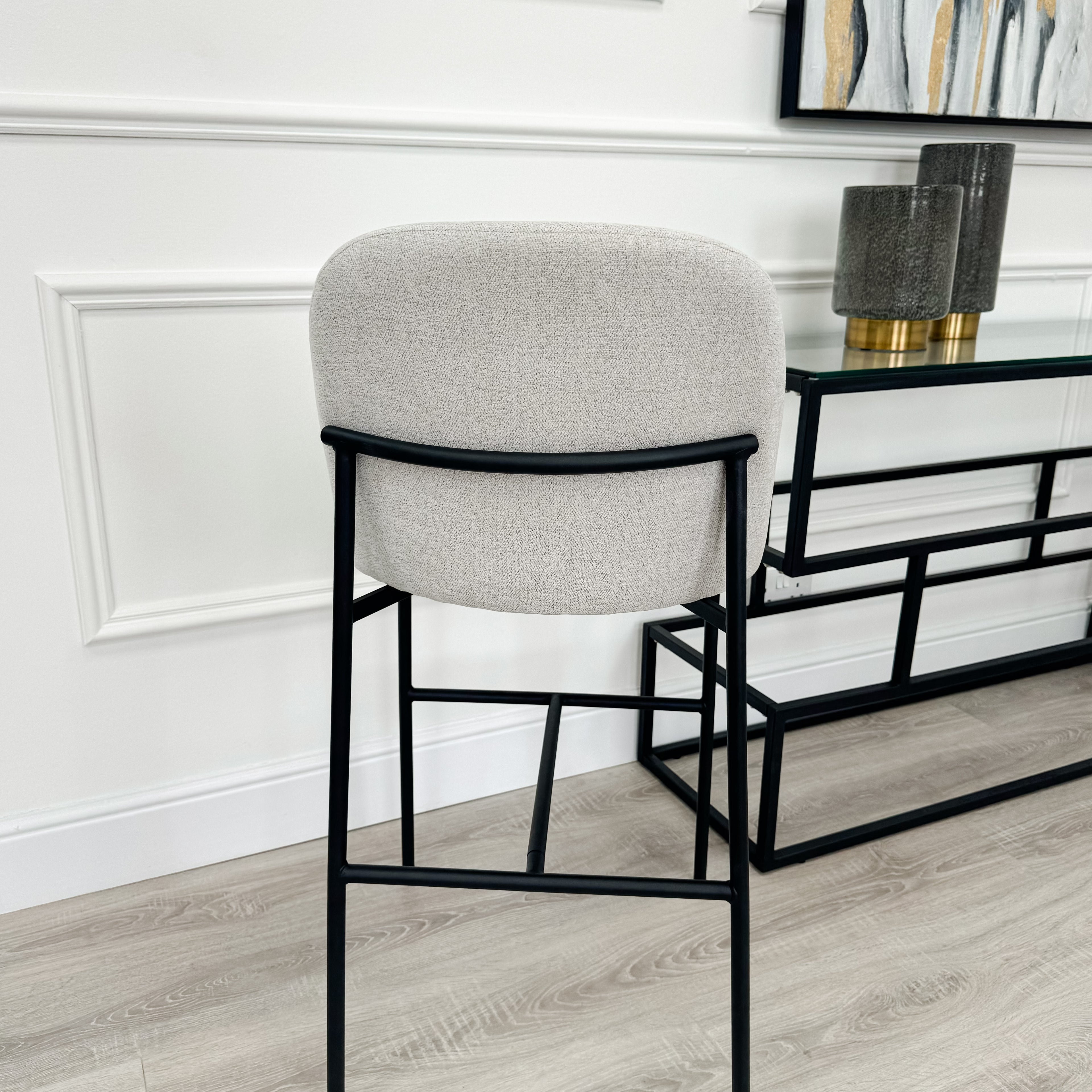 Nora Curved Light Grey Fabric Barstool