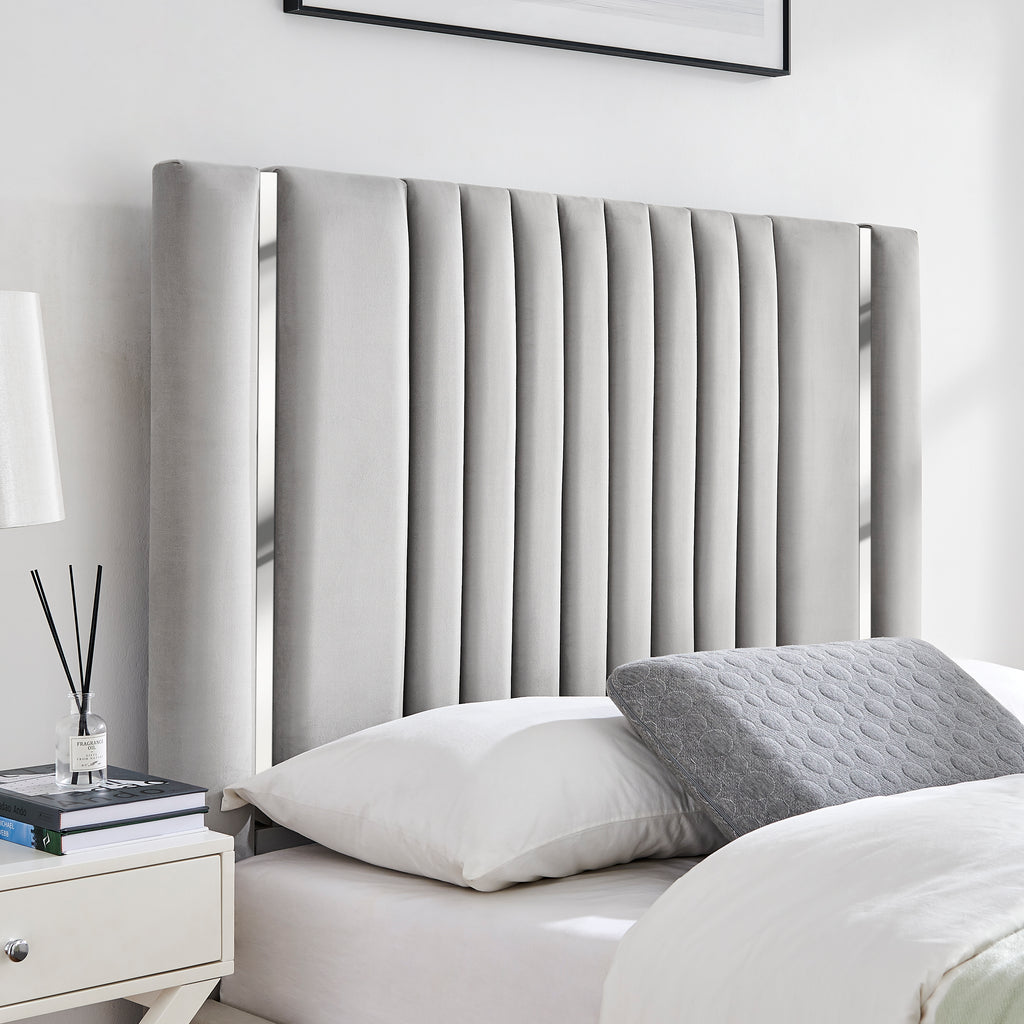 Gabriella Light Grey Ottoman Storage Bed with Chrome Detail
