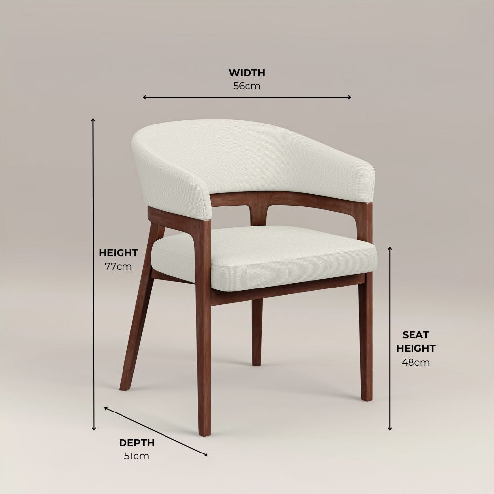 Kenso Walnut Wood Ivory Linen Dining Chair