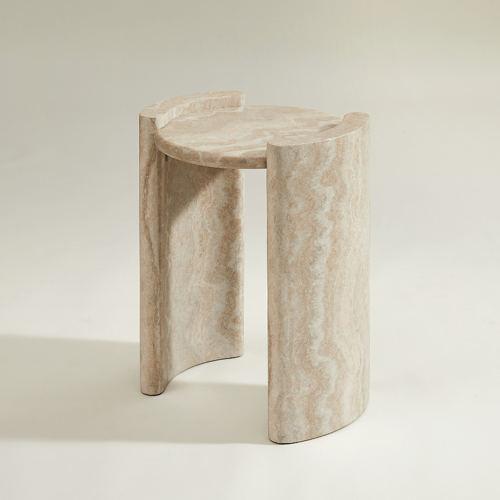 Libra Round Side Table Travertine Effect