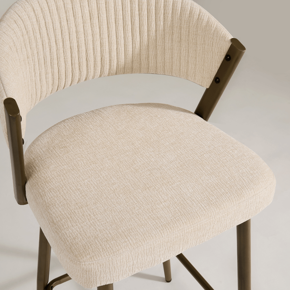Maria Cream Curved Chenille Bronze Barstool