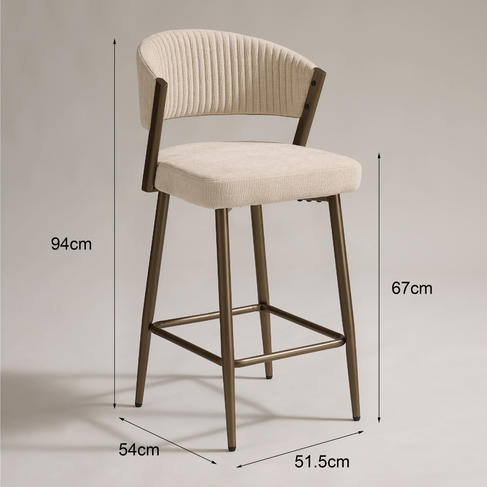 Maria Cream Curved Chenille Bronze Barstool