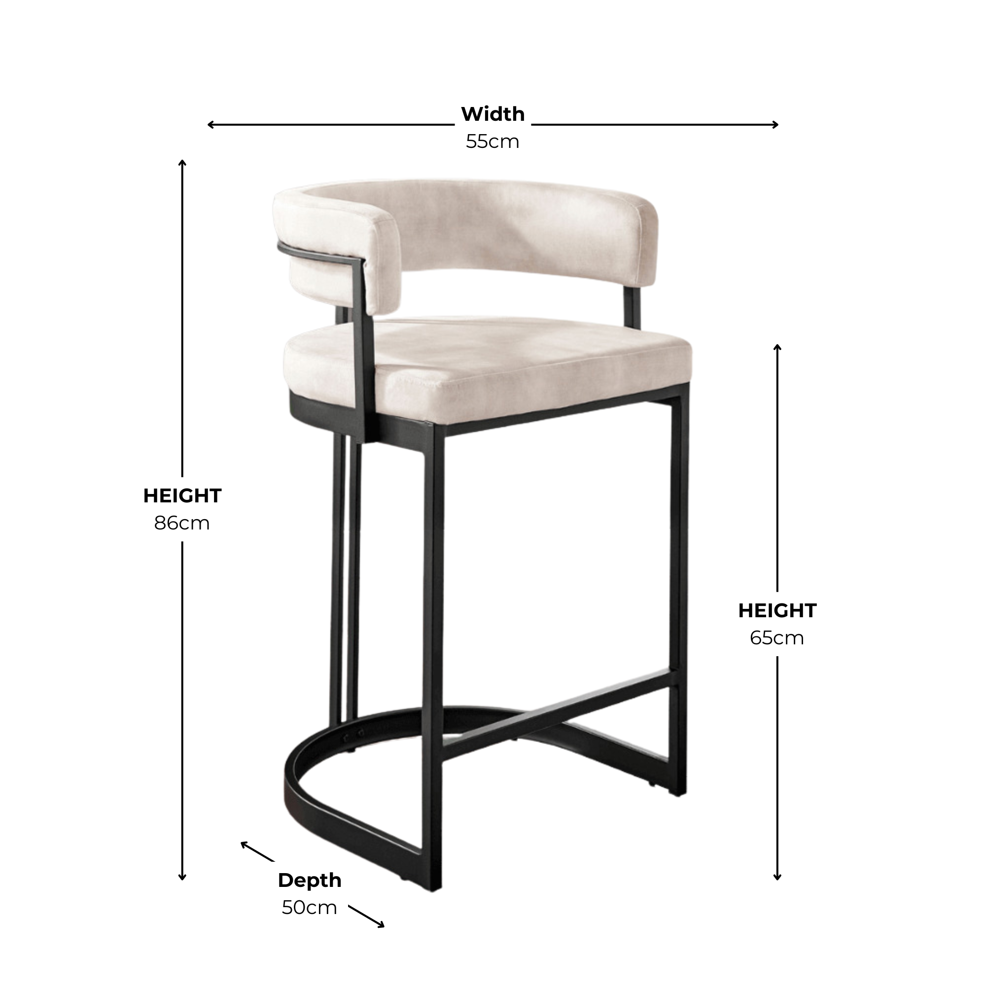 Mia Curved Cream Velvet Counter Stool