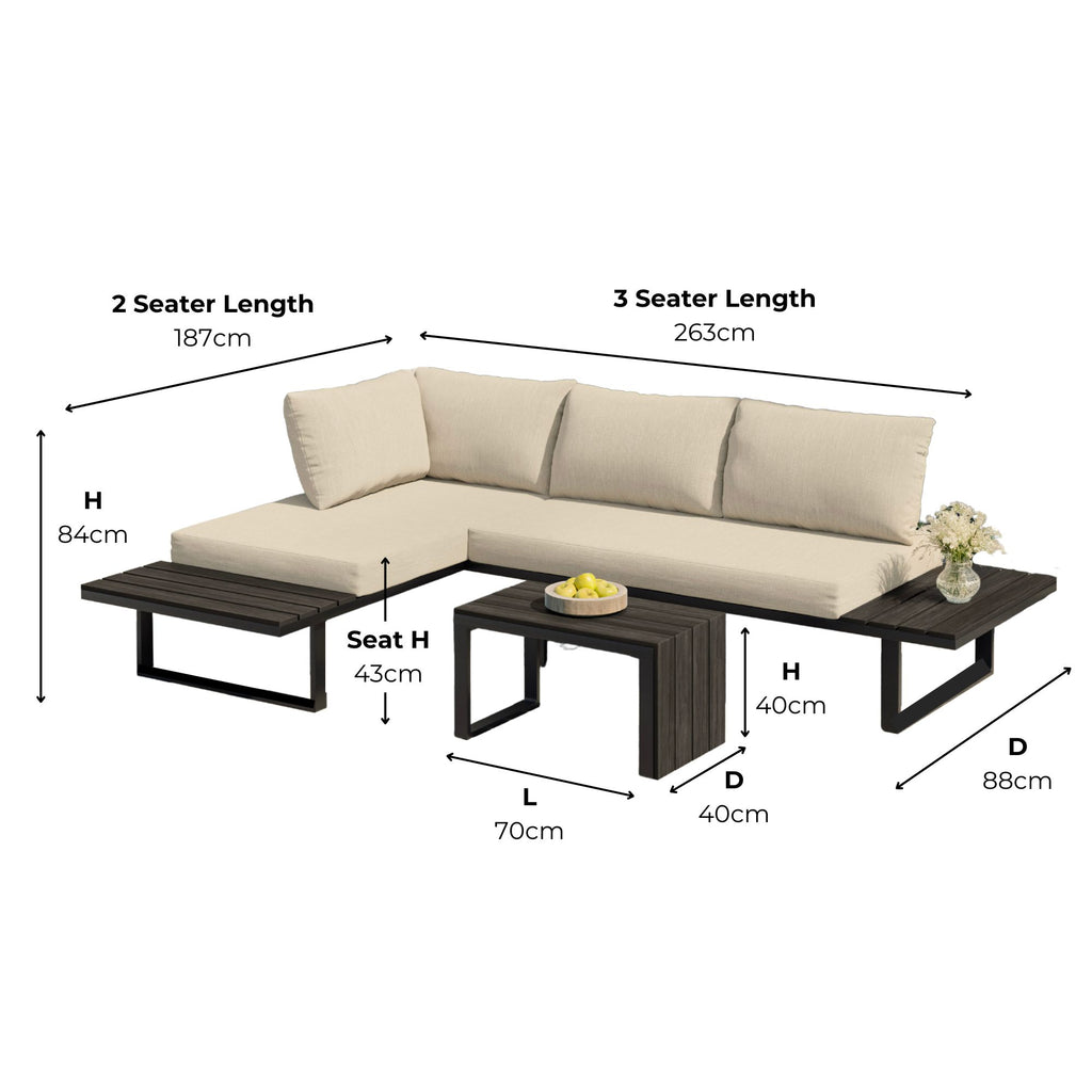 Naples Cream Aluminium 4 Seater Modular Corner Sofa Chaise Garden Set