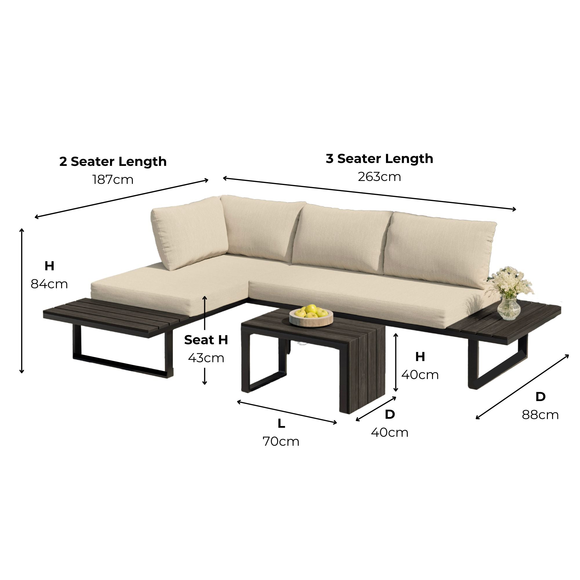 Naples Cream Aluminium 4 Seater Modular Corner Sofa Chaise Garden Set