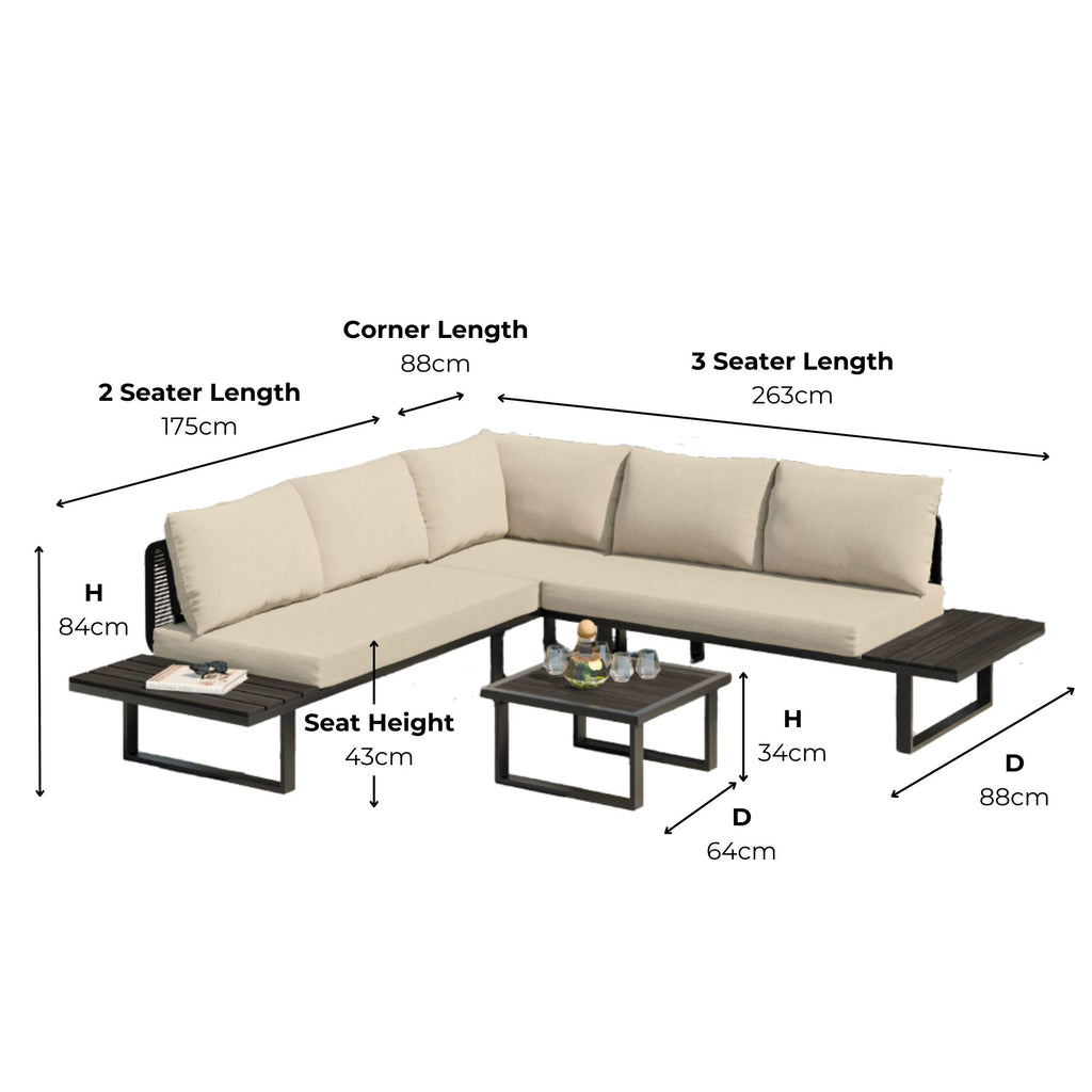 Naples Cream Aluminium 5 Seater Modular Corner Sofa Lounge Garden Set