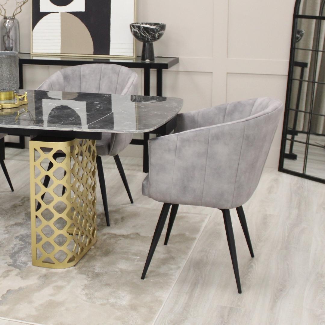 Black Ceramic Extending Dining Table Marble Effect Gold Base