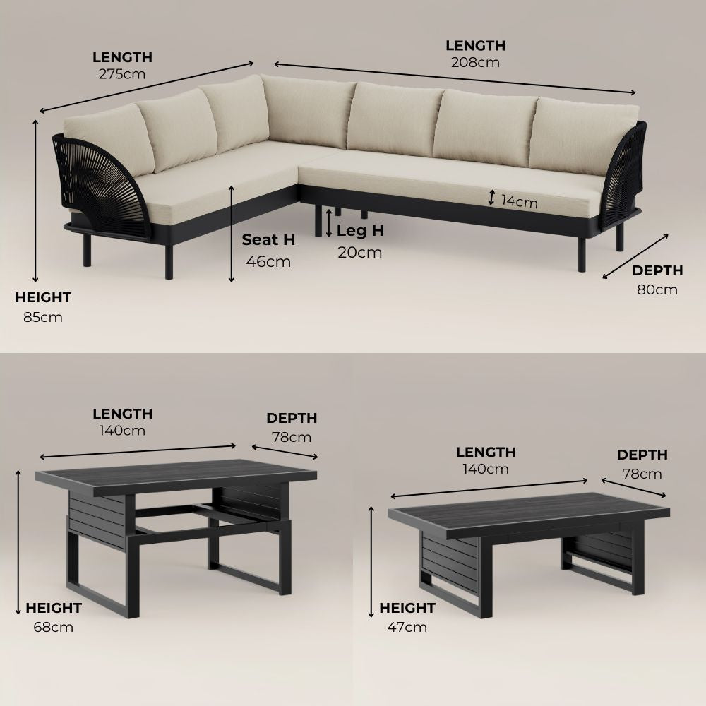 Paris Cream Aluminium 6 Seater Corner Sofa Garden Set