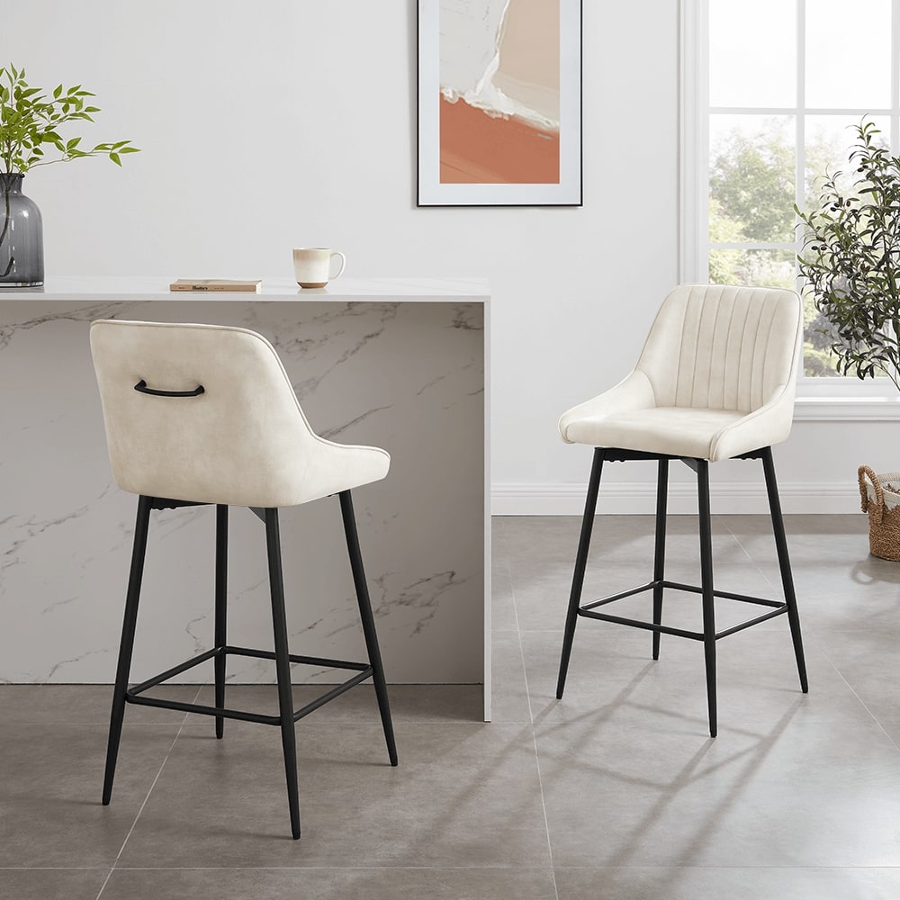Amari Cream Velvet Swivel Bar Stool