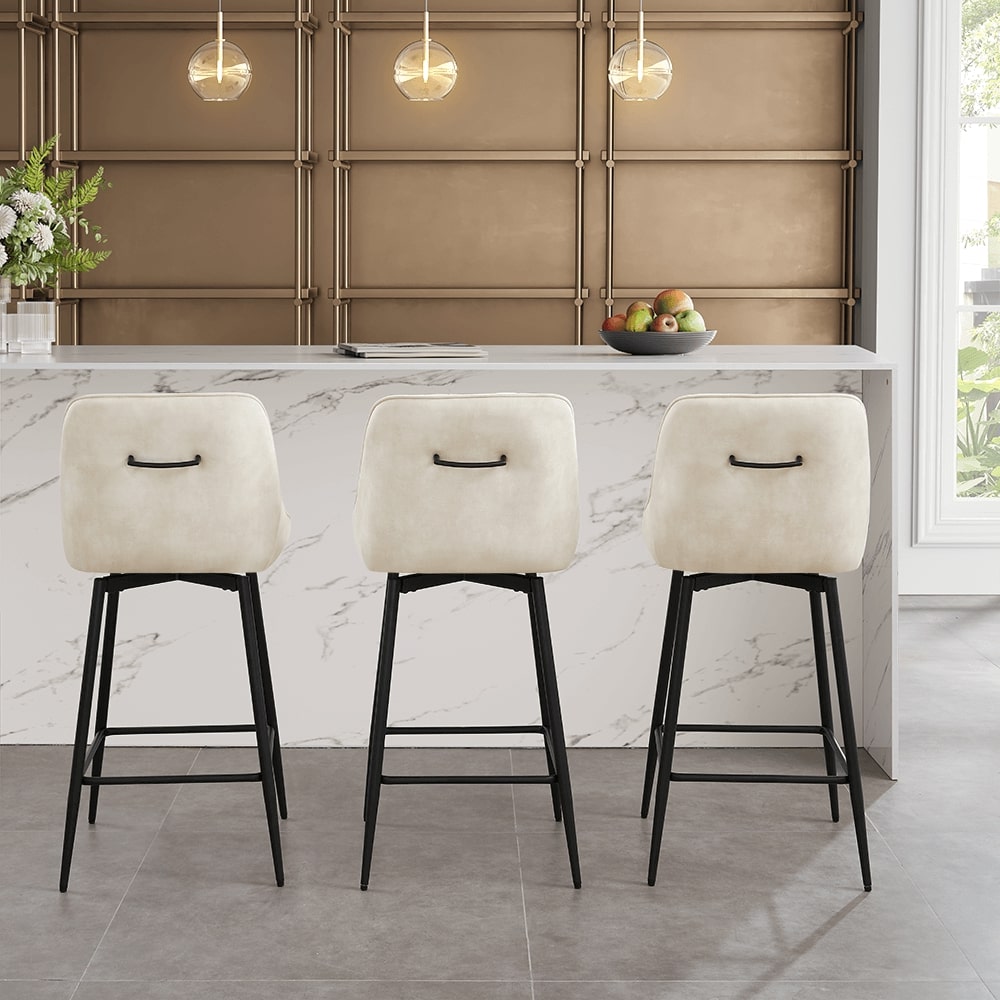 Amari Cream Velvet Swivel Bar Stool