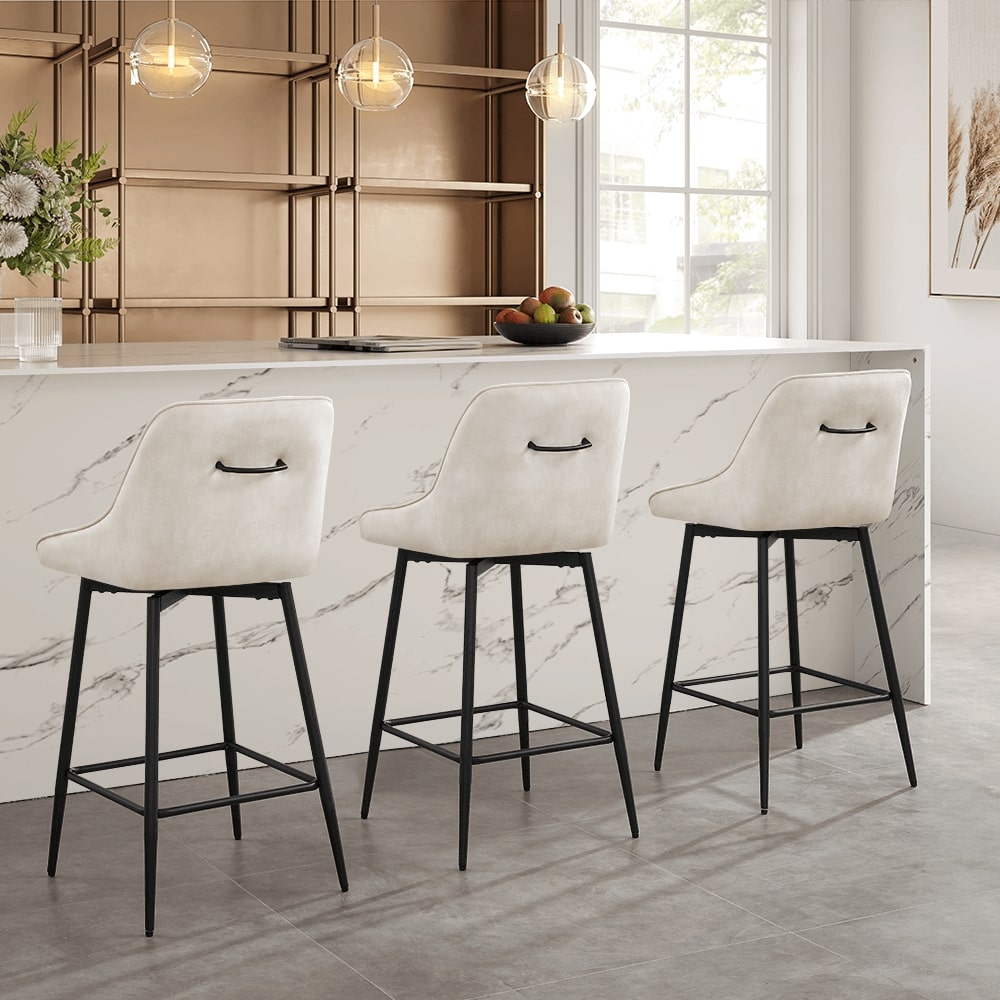 Amari Cream Velvet Swivel Bar Stool