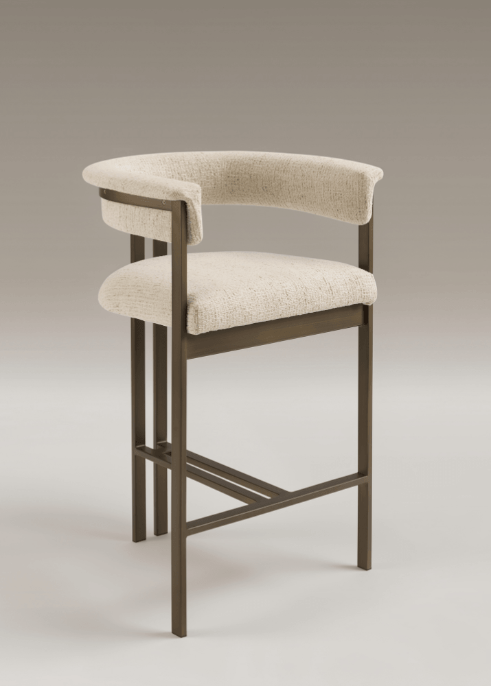 Stella Curved Cream Brushed Bronze Barstool