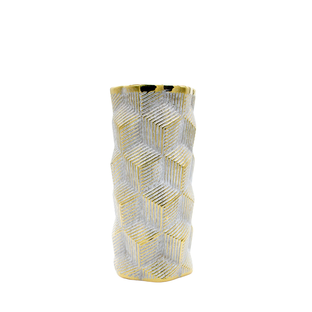 Small Geometric Light Grey and Gold Vase