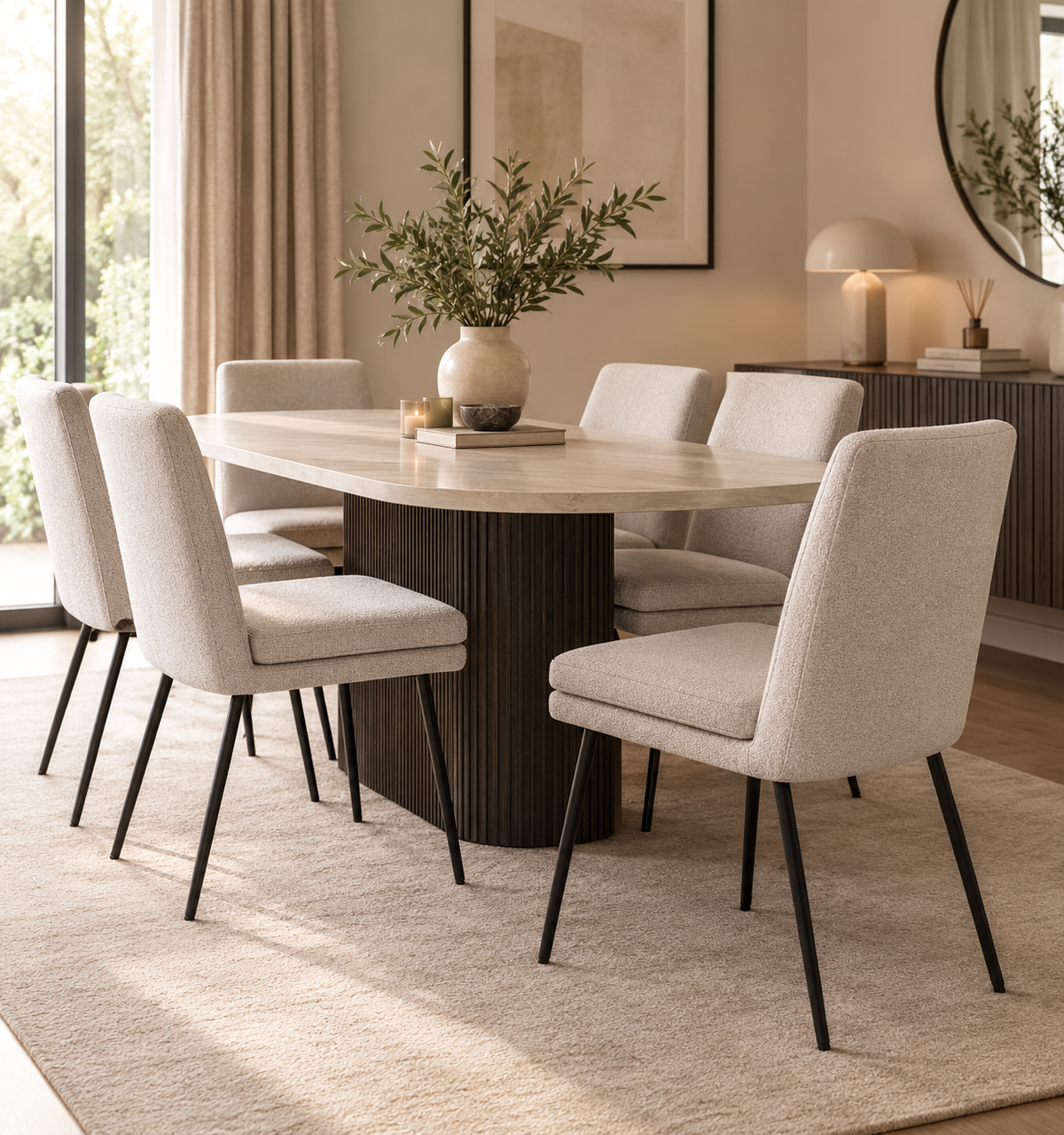 Tania Beige Woven Dining Chair With Black Legs