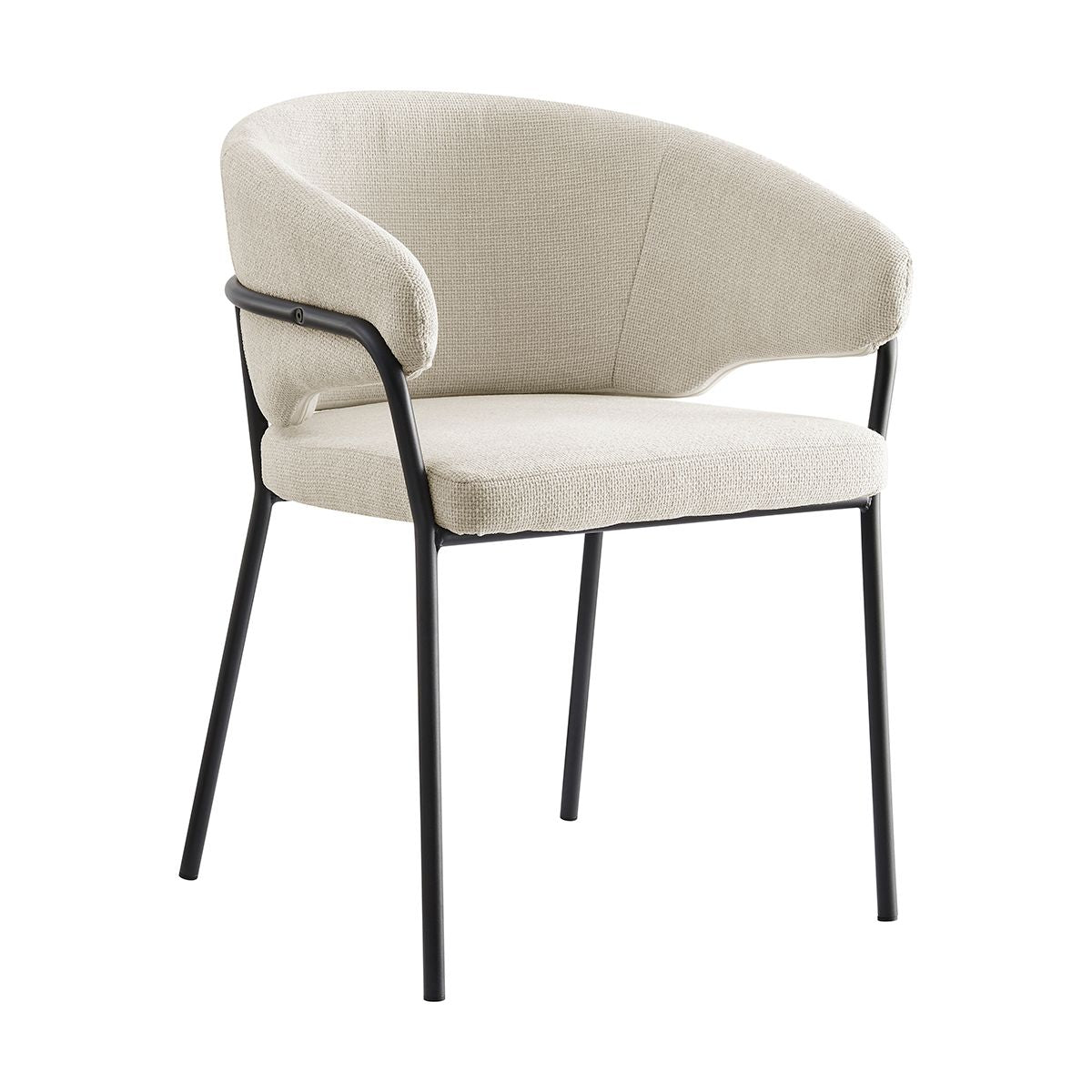 Casa Round Black Wooden Dining Set with 4 Cream Linen Dining Chairs