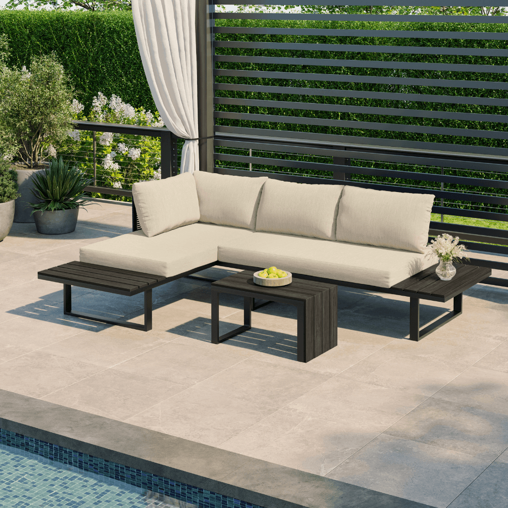 Naples Cream Aluminium 4 Seater Modular Corner Sofa Chaise Garden Set