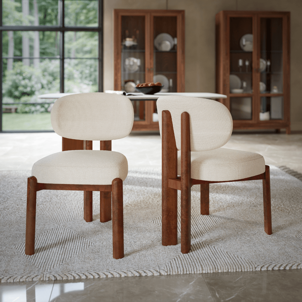 Alba Walnut Wood Ivory Linen Dining Chair