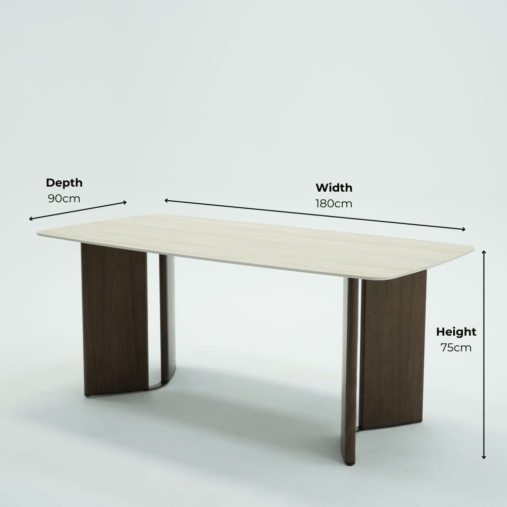 Viera Walnut Wood and Cream Travertine Ceramic Dining Table