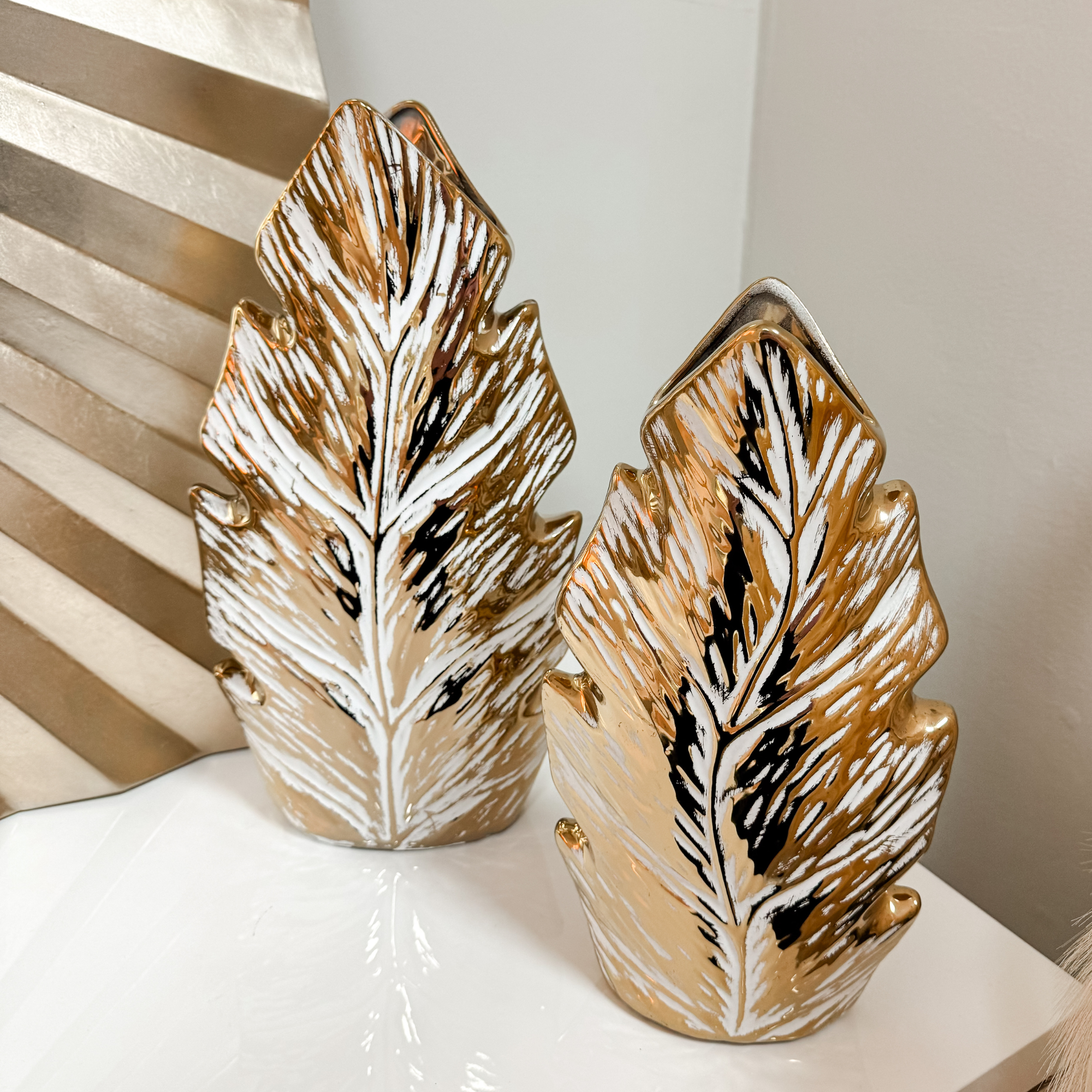 Medium Leaf Detail Ceramic Vase