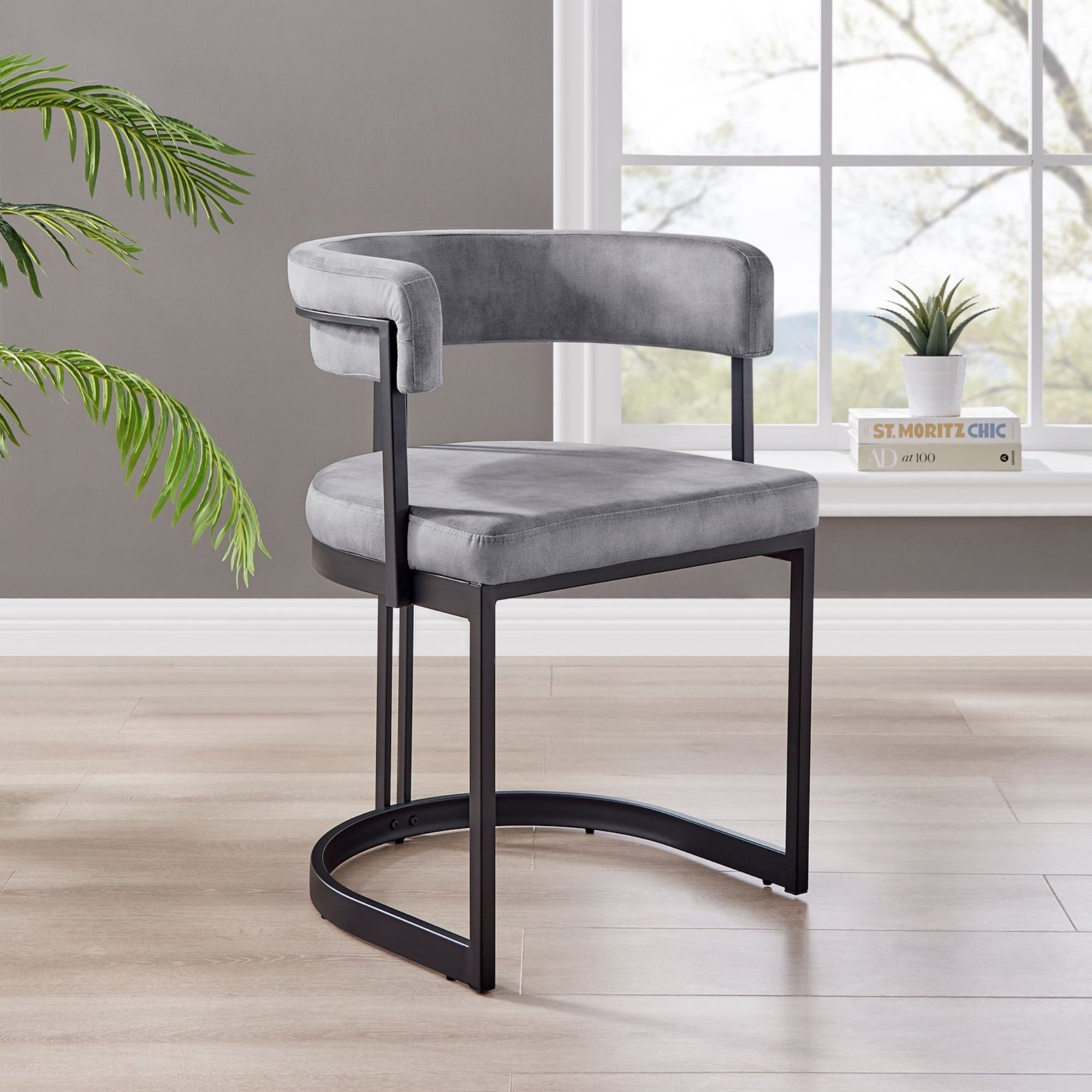 Mia Curved Grey Velvet Dining Chair