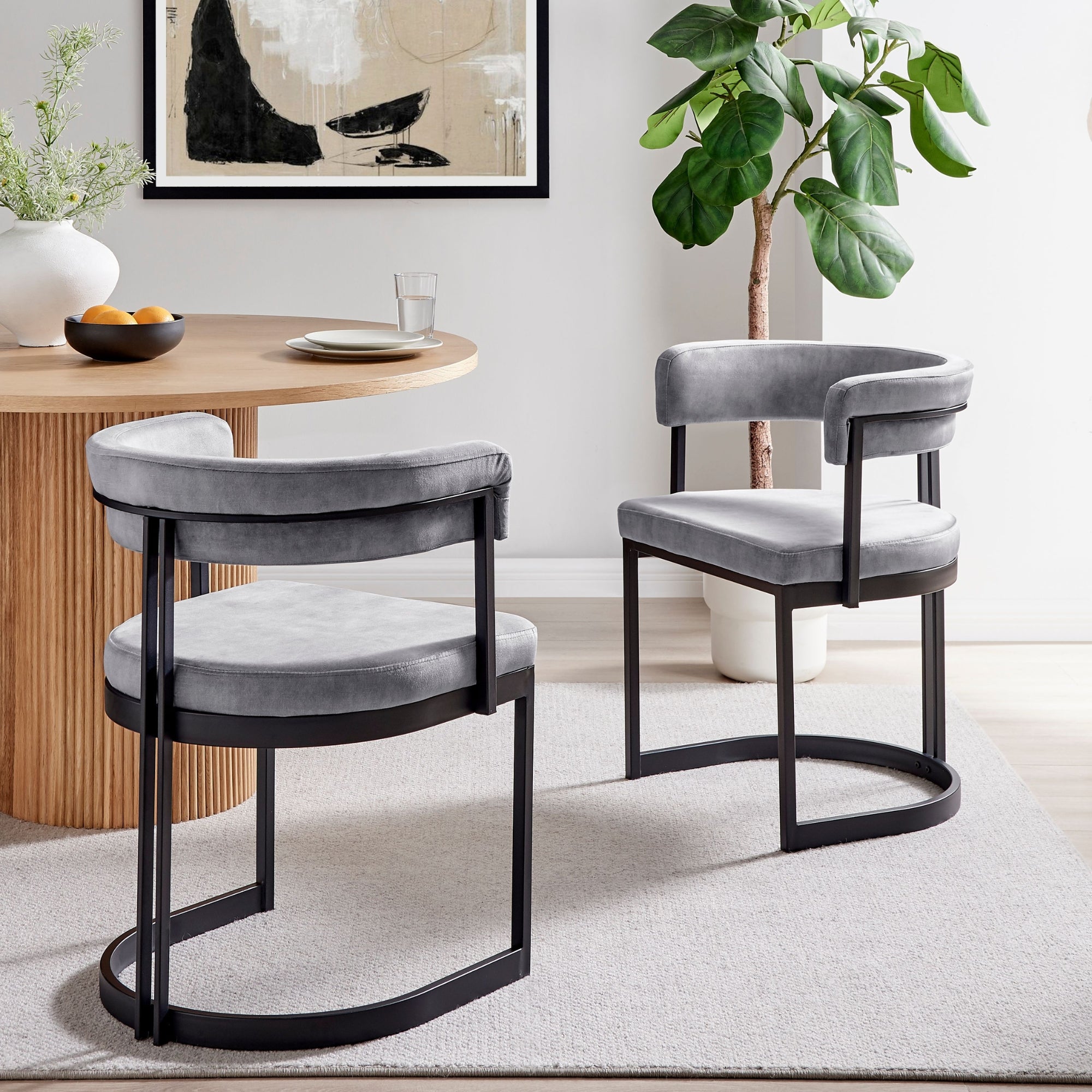 Mia Curved Grey Velvet Dining Chair