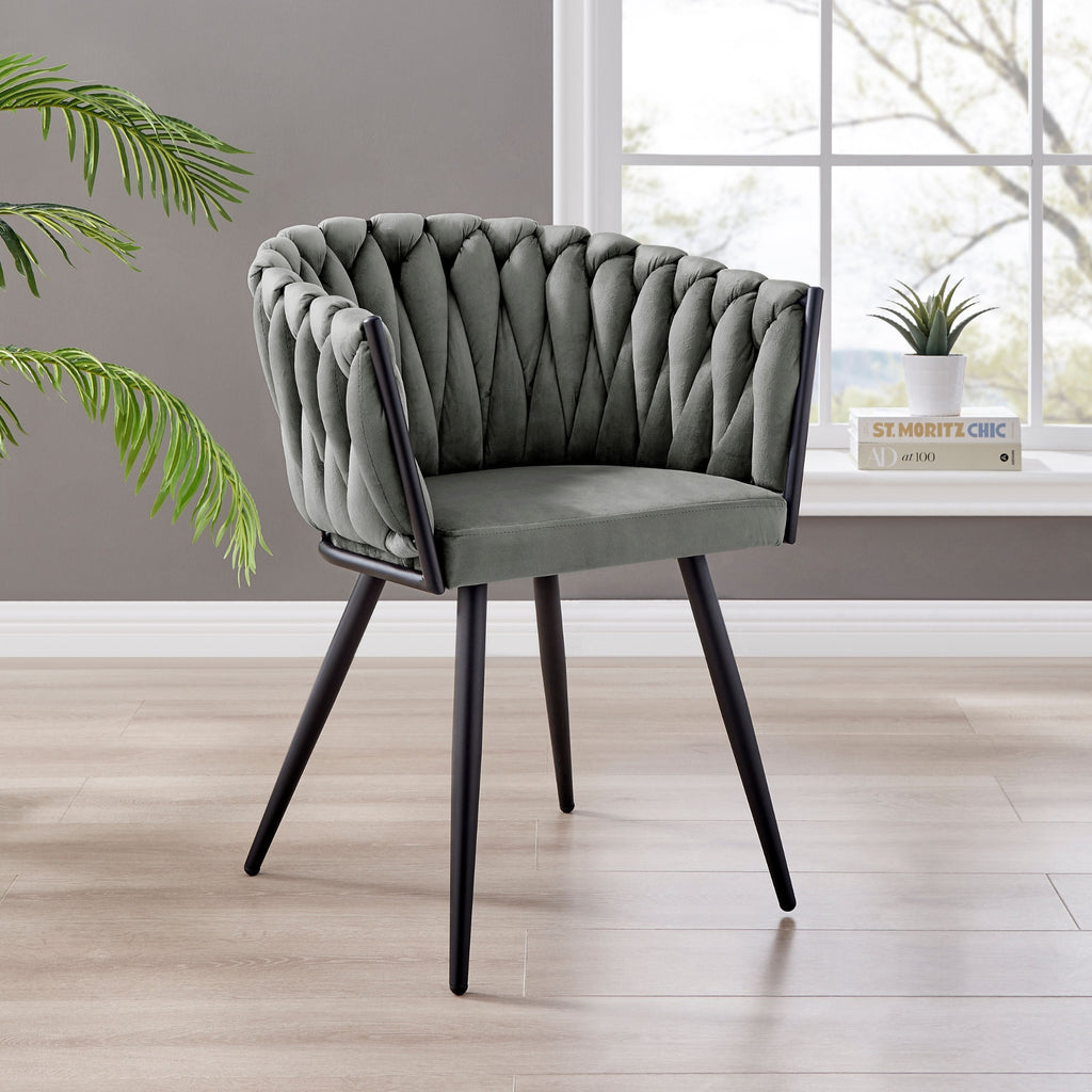 Iris Grey Velvet Braided Weave Dining Chair