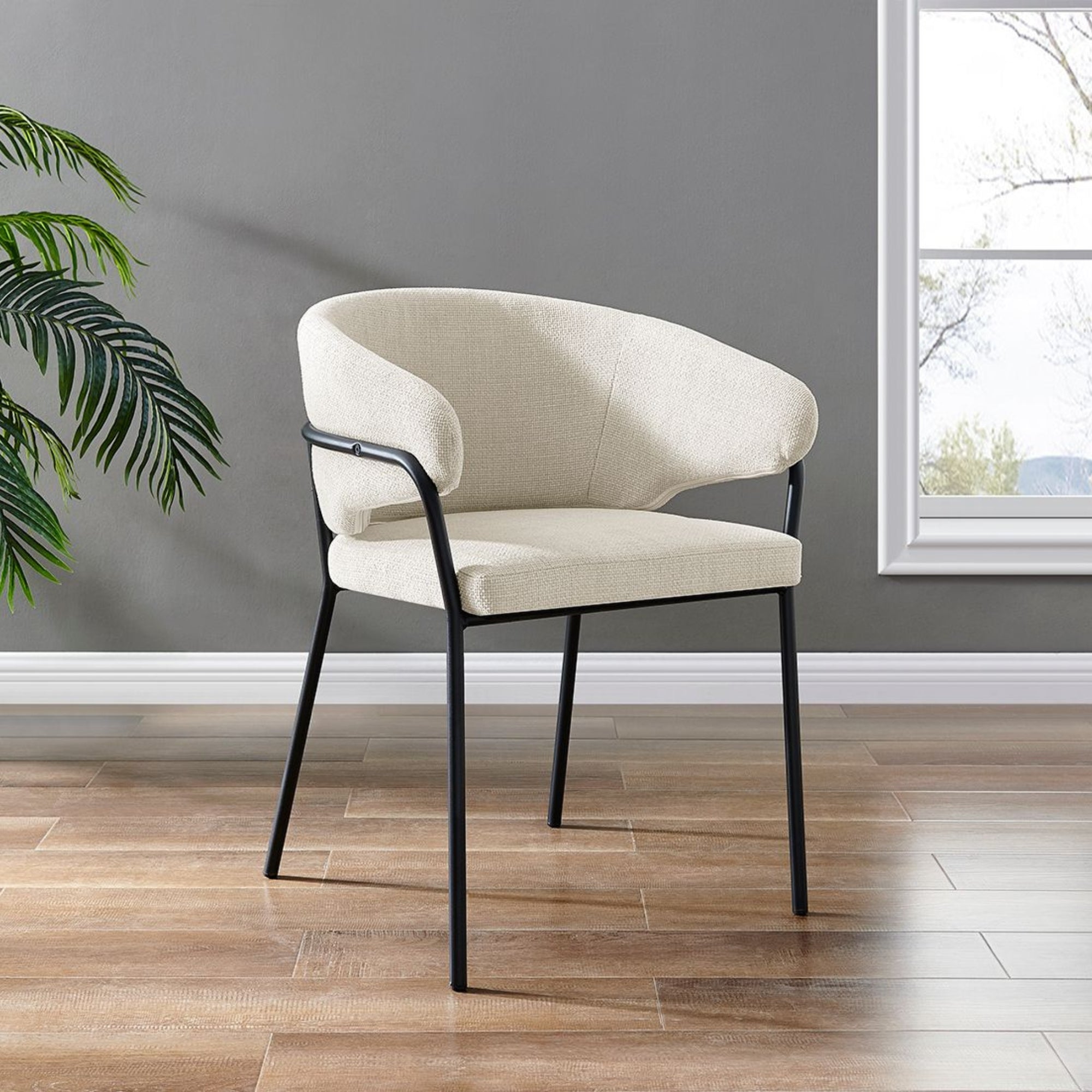 Capri Cream Linen Dining Chair with Sleek Black Frame