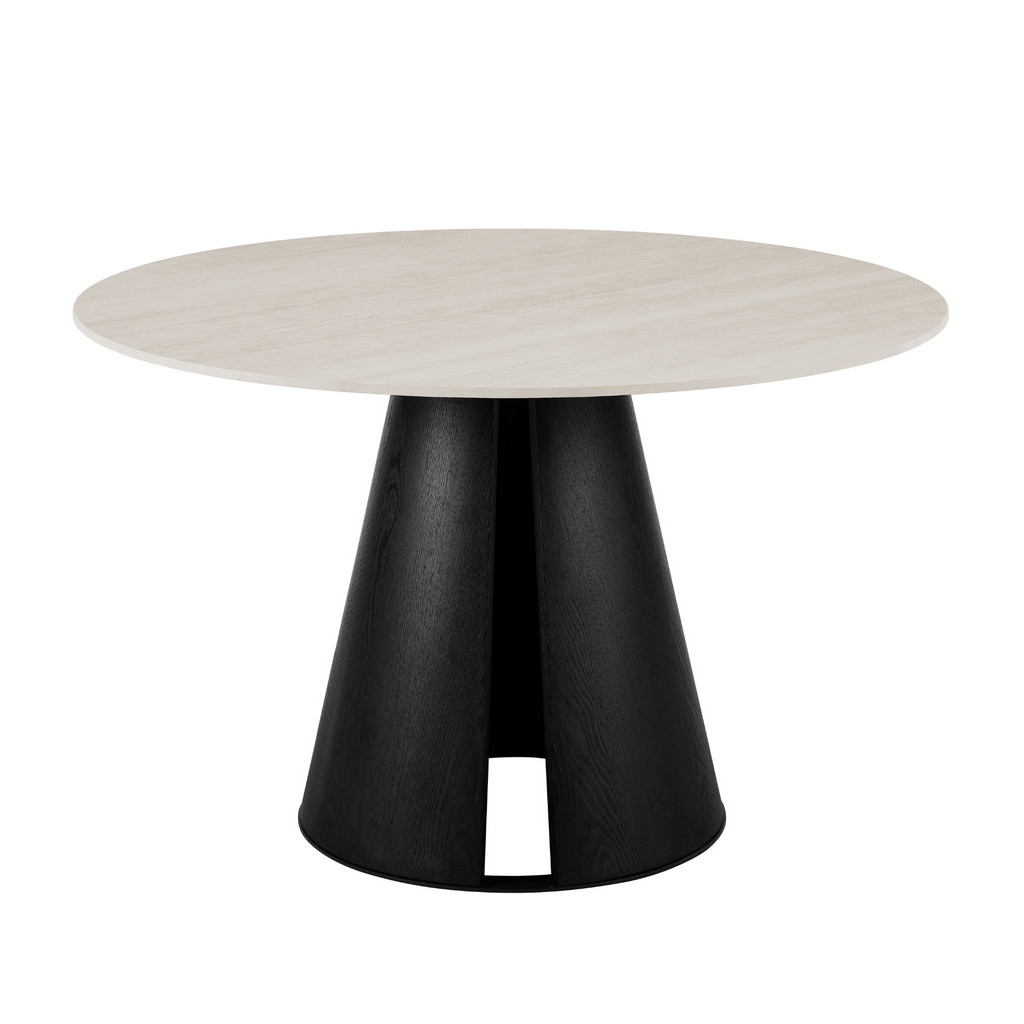 Maya Round Light Cream Ceramic Dining Table with Black Base