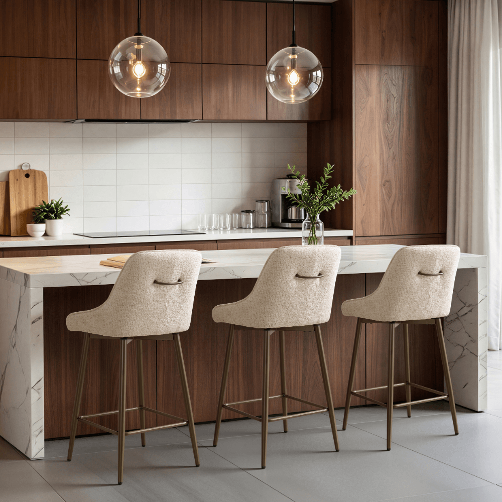 Amari Cream Bronze Swivel Bar Stool