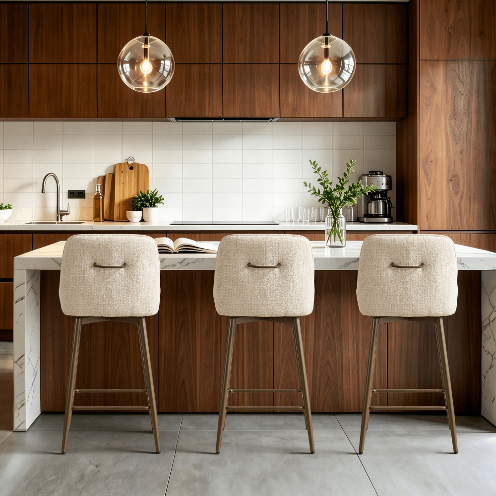Amari Cream Bronze Swivel Bar Stool
